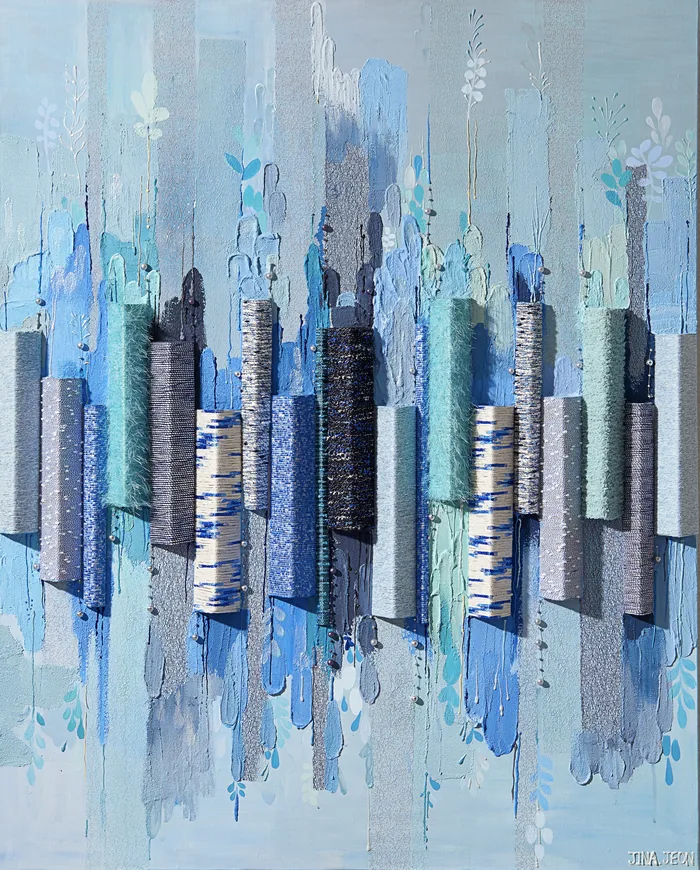 dreaming blue — 실과 아크릴 회화